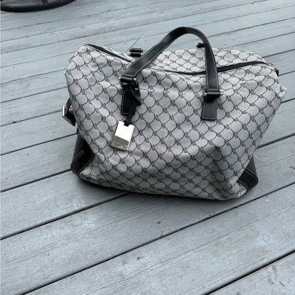 Ralph Lauren signature fabric satchel travel tote with black leather trim. - Picture 1 of 4